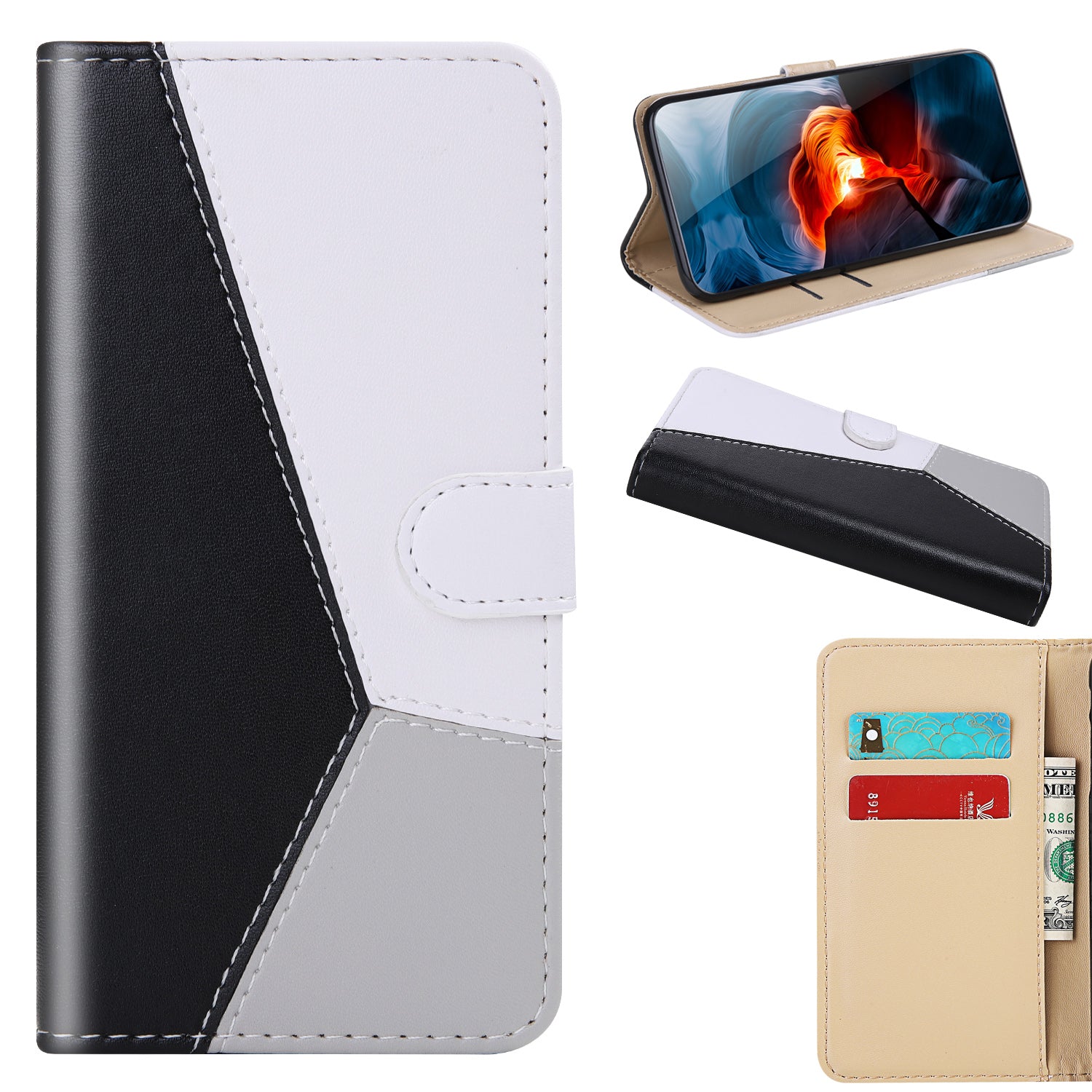 Tricolor PU Leather with Stand Case for Samsung Galaxy S20 FE 4G/FE 5G/S20 Lite/S20 FE 2022 - Black/White/Grey Tricolor PU Leather with Stand Case for Samsung Galaxy S20 FE 4G/FE 5G/S20 Lite/S20 FE 2022 - Black/White/Grey